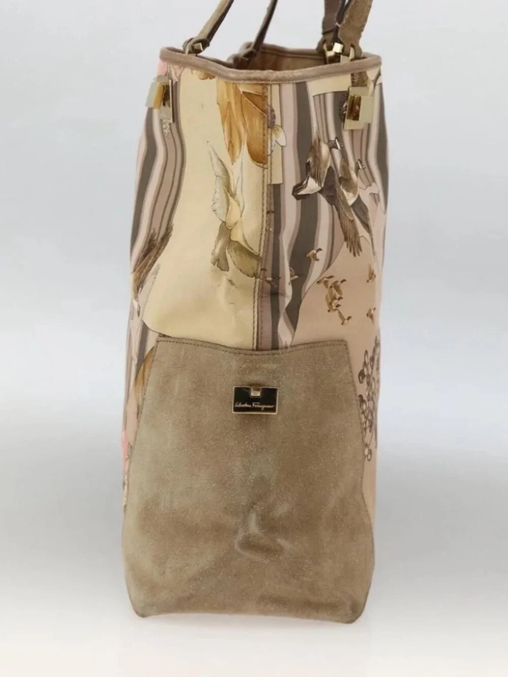 Salvatore Ferragamo Tote Bag Canvas Beige Gold Auth BA11639
